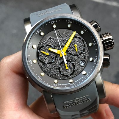 全新現貨出清價 可自取 INVICTA 28198 手錶 48mm 三眼計時 灰龍面盤 灰色橡膠錶帶 男錶