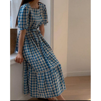 正韓  韓國代購  復古格洋裝 連身裙 綁  韓國連線  新款上市  美好時光 0422-2991