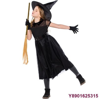 瑤瑤小鋪萬圣節服飾兒童女 女巫服裝Cosplay 黑色網紗小魔女 童裝表演服 角色扮演 Halloween Cos