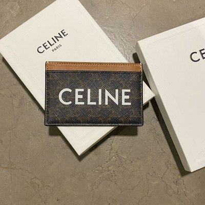 【翰貝格名牌館】全新真品 Celine TRIOMPHE 老花 凱旋門 帆布 印花 薄型 名片 卡片夾