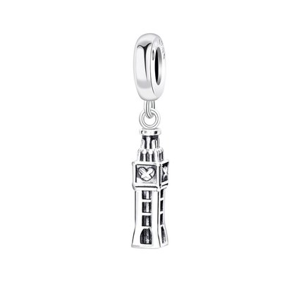 【Lydia代購】PANDORA潘朵拉 歐美風925純銀手鏈配件DIY英文刻字倫敦鐘塔個性時尚吊墜串珠飾品