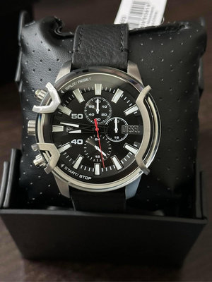 DIESEL Griffed 黑色面錶盤 黑色皮革錶帶 石英 三眼計時 男士手錶 DZ4603
