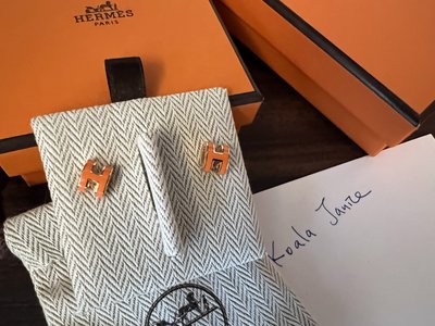 全新 正品 Hermes Mini Pop H 耳環 愛馬仕橘 橘金 迷你款 琺瑯 小H