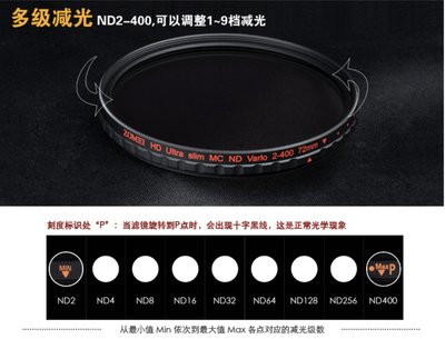九晴天～ZoMei ND2-ND400 可調式減光鏡 82mm 出租