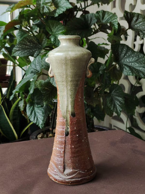 日本 信樂燒 淺見五郎助作 花瓶 花入 現代伊賀釉 器型漂亮