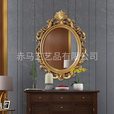 歐式復古鏤空浴室梳妝鏡別墅衛浴玄關裝飾鏡半身鏡子-雙喜生活館
