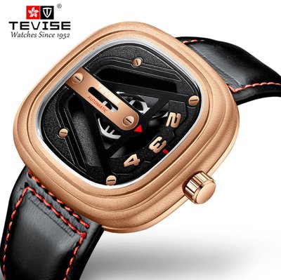 【潮裡潮氣】瑞士TEVISE特威斯新款機械表皮帶爆款男士手錶分針夜光全自動機械男手錶T843B