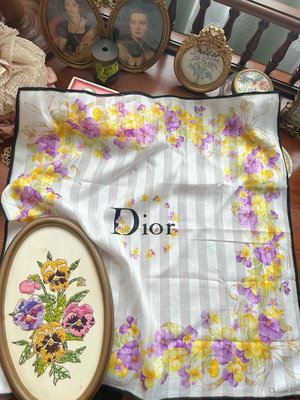 Dior迪奧中古三色堇古董vingate少女方巾孤品手帕
