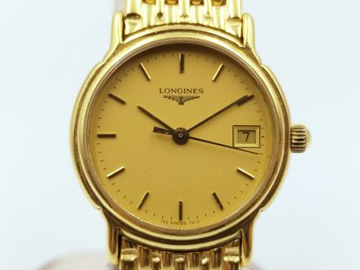【發條盒子H1524】LONGINES 浪琴 鍍金金面石英 日期顯示 經典女錶 L152.4