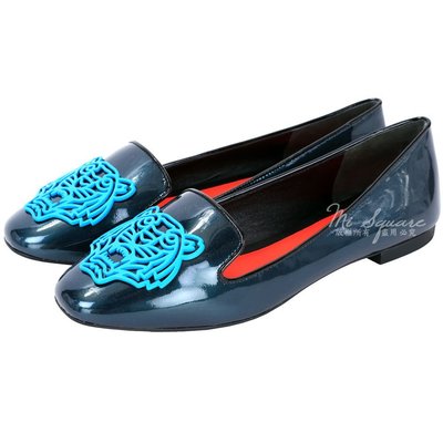 現貨熱銷-KENZO Tiger 老虎浮刻漆皮樂福鞋(深藍色) 1540412-34