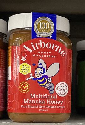 11/30前 Airborne 紐西蘭 艾爾邦 麥蘆卡百花蜂蜜花粉25+ 500g/瓶 最新到期日:2026/1/24