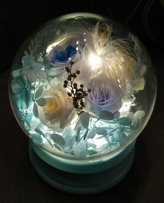新竹家庭劇院 名展音響【禮物推薦】日本進口永生花 乾燥花 浪漫玻璃瓶發光藍芽喇叭