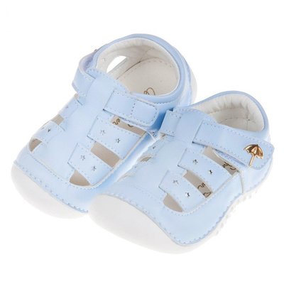 童鞋(12.5~14公分)ArnoldPalmer雨傘牌淺藍色皮質透氣寶寶涼鞋M9E250B