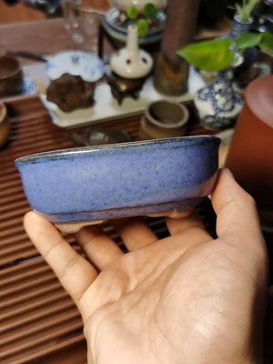 【二手】日本回流 日本小花盆 非陶翠 老盆 藍色釉跟古樸 有的 日本回流 瓷器 茶具【久藏馆】-2769