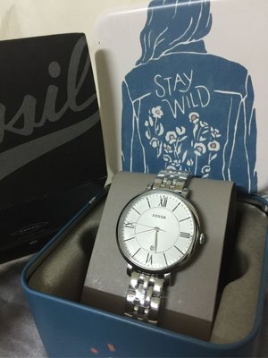 【全新】FOSSIL女錶 ES3433 36mm白底銀框不鏽鋼 附日期視窗 時尚優雅知性