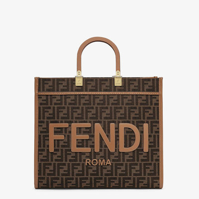 超低價代購FENDI Sunshine 棕色FF緹花布料中號手提袋