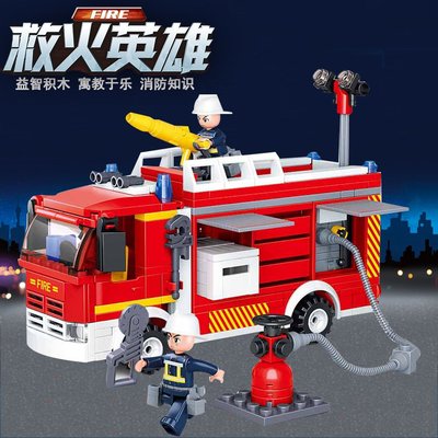 小魯班0626水罐消防車組裝模型兼容樂高男孩拼裝積木拼插玩具禮物