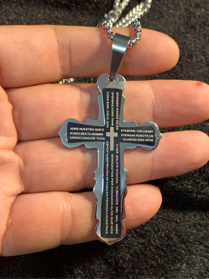 3453高檔十字架 鈦鋼十字架 黑色鈦鋼十字架 基督十字架 天主教雙色十字架 高級十字架 黑色十字架經文