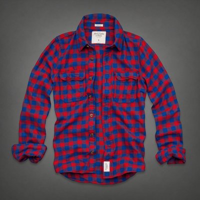 【天普小棧】A&F Abercrombie Railroad Notch Flannel Shirt長袖格紋襯衫M/XL
