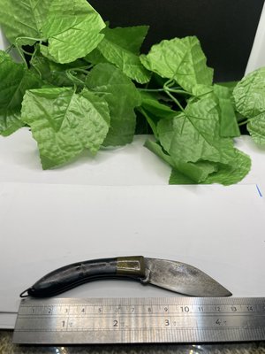 【士林刀】老碳鋼製-牛角柄 士林刀-牛角黃銅士林刀(2)—展開長度大約13.2公分