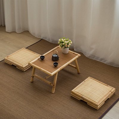簡約榻榻米茶幾竹藤飄窗桌日式小茶幾現代茶桌椅實木炕桌禪意矮桌