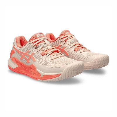 棒球世界全新 ASICS 亞瑟士GEL-Resolution 9女網球鞋運動比賽穩定澳網配色粉橘 特價1042A208-700