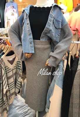 ☆Milan Shop☆網路最低價 正韓Korea專櫃款 高質感配色牛仔針織外+針織裙 1色$2180(免運)現貨