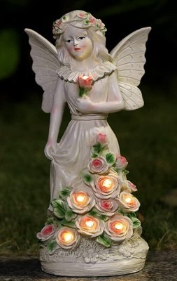 15266A 歐洲進口 限量品 花仙子仙女玫瑰花造型LED太陽能燈擺件 歐風庭園燈飾夜燈園藝花園陽台裝飾裝潢品送禮物禮品