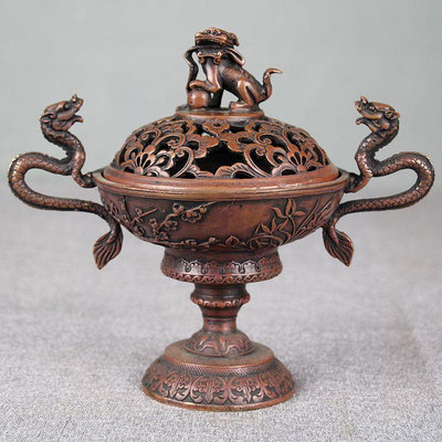 新品仿古工藝品禮品收藏雜項銅器古玩擺件 雙龍獅子蓋杯子型香爐 hc