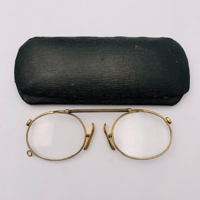 西洋K金夾鼻老眼鏡 18世紀包金古董老花鏡 內圈尺寸37*2