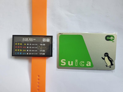 日本JR鐵道顯示板手錶 （名古屋/東京）上面為真實的手錶附錶帶可顯示現在時間 + s u i c a 全新西瓜卡內含1500日元