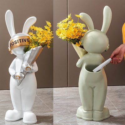 兔子客廳擺件大型落地花瓶進門口放鑰匙遙控器玄關收納家居裝飾品精品 促銷 正品 夏季