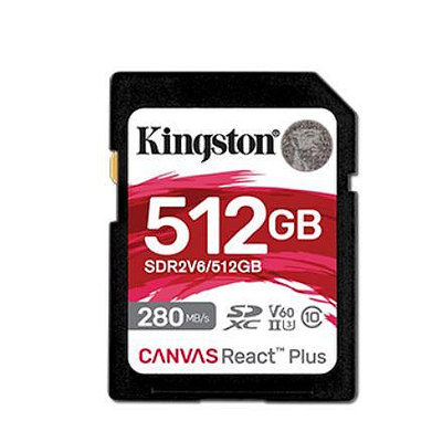 金士頓 512GB Canvas React Plus V60 SD 記憶卡 適用於 4K UHS-II 專業攝影機