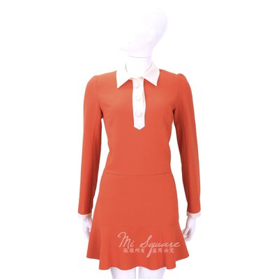 現貨熱銷-SEE BY Chloe 拼接設計長袖洋裝(橘紅x白) 1540084-73