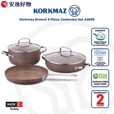 Korkmaz 不粘鍋和平底鍋布朗尼 5 件炊具套裝 9 (土耳其製造)~安逸好物