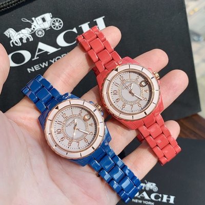 小皮美國代購 COACH 新款女士陶瓷手錶 紅色/藍色錶帶 新穎獨特