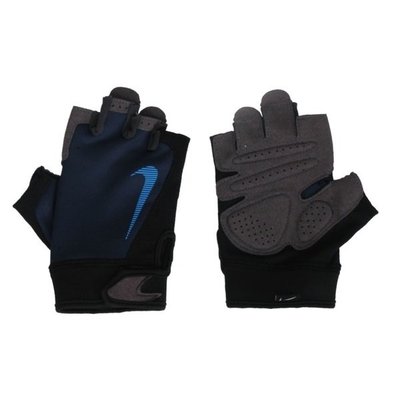 【NIKE 耐吉】男款健力基礎手套(一雙入) 黑/藍 N1007559412 尺寸: Ｌ、ＸＬ