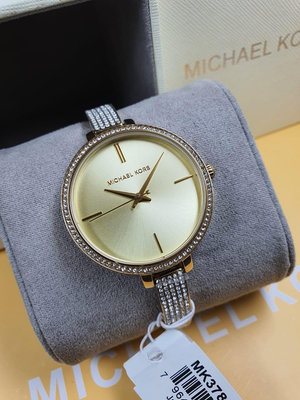 MICHAEL KORS Jaryn 水鑽圈 金色面錶盤 金色不鏽鋼手鐲式錶帶 石英 女士手錶 MK3784
