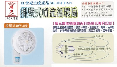 【順光】SW-250 壁掛式 10吋 空氣對流 循環扇 噴流扇 大風量 低噪音 台灣製造
