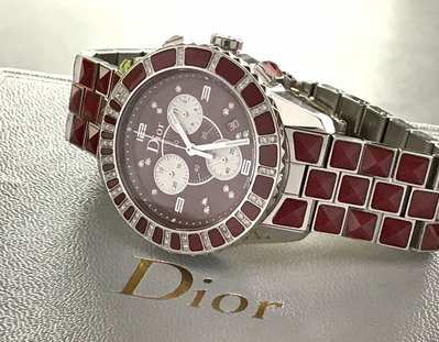 Christian Dior 附盒 保証真品 天然真鑽 三眼計時女錶