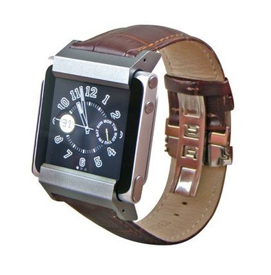 丁丁 iPod nano6 鱷魚紋真皮錶帶 不鏽鋼金屬托盤 iwatchz NANO6專用替換腕帶 卡扣設計 便捷簡便
