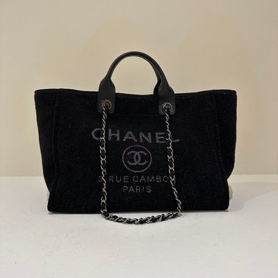 Chanel 沙灘包 手把款 黑色《精品女王全新&二手》