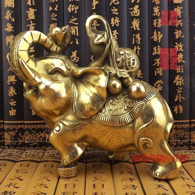 大號黃銅純銅大象擺件 鼻朝下吸水象 吉象銅象一對客廳工藝品擺設 TXG