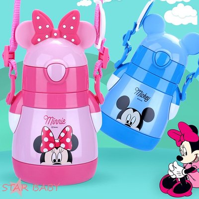 STAR BABY-正牌迪士尼米奇 米妮造型 兩用 保冷保溫 兒童吸管水壺 保溫杯 背帶水壺 310ML
