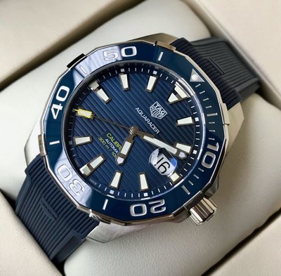 TAG HEUER Aquaracer Calibre 5 陶瓷圈藍色面錶盤 藍色橡膠錶帶 男士 自動機械錶 WAY201B.FT6150 豪雅 競潜 300M