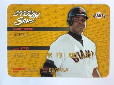 MLB 2002 Donruss Studio Stars Gold  Barry Bonds #SS-15 限量250