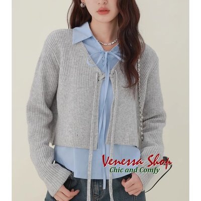 VENESSA~ 西班牙 新款 BSK 法式優雅 俏麗短版 女の粉色/灰色外搭開衫針織上衣小外套 2色 (L1448)