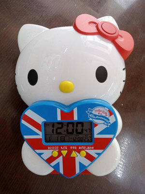 Hello Kitty 凱蒂貓 立體造型公仔 日本SEIKO 45周年 英國旗愛心 電子數位時鐘 鬧鐘  JF801A