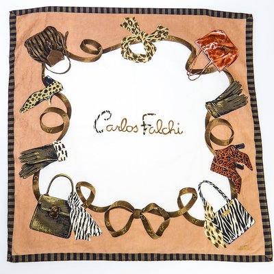 美國奢華品牌Carlos Falchi包包圖案燙金LOGO印花手帕