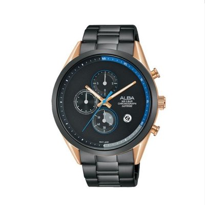 可議價「1958鐘錶城」ALBA雅柏 情人節對錶 男款 三眼計時 石英腕錶(AM3594X1) 42.5mm